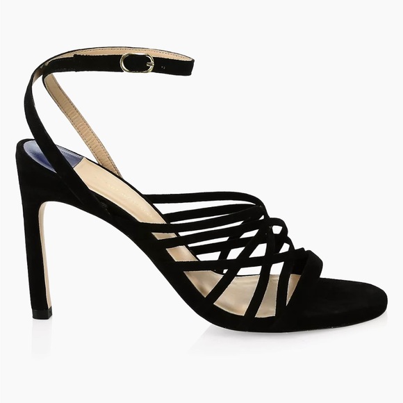Stuart Weitzman Black Spotlight Strappy Suede Sandal Heel Size 9 $orig$ 425 - Picture 3 of 10